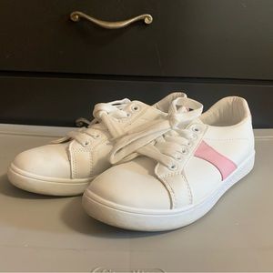 Pink and white shoes